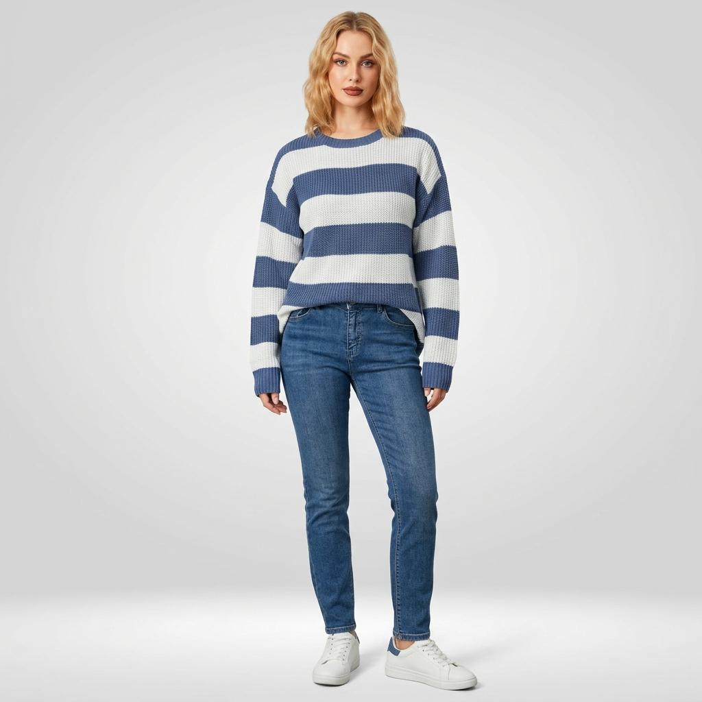 Damen Vintage Strickpullover Gestreift - Retro Pullover für Herbst & Winter