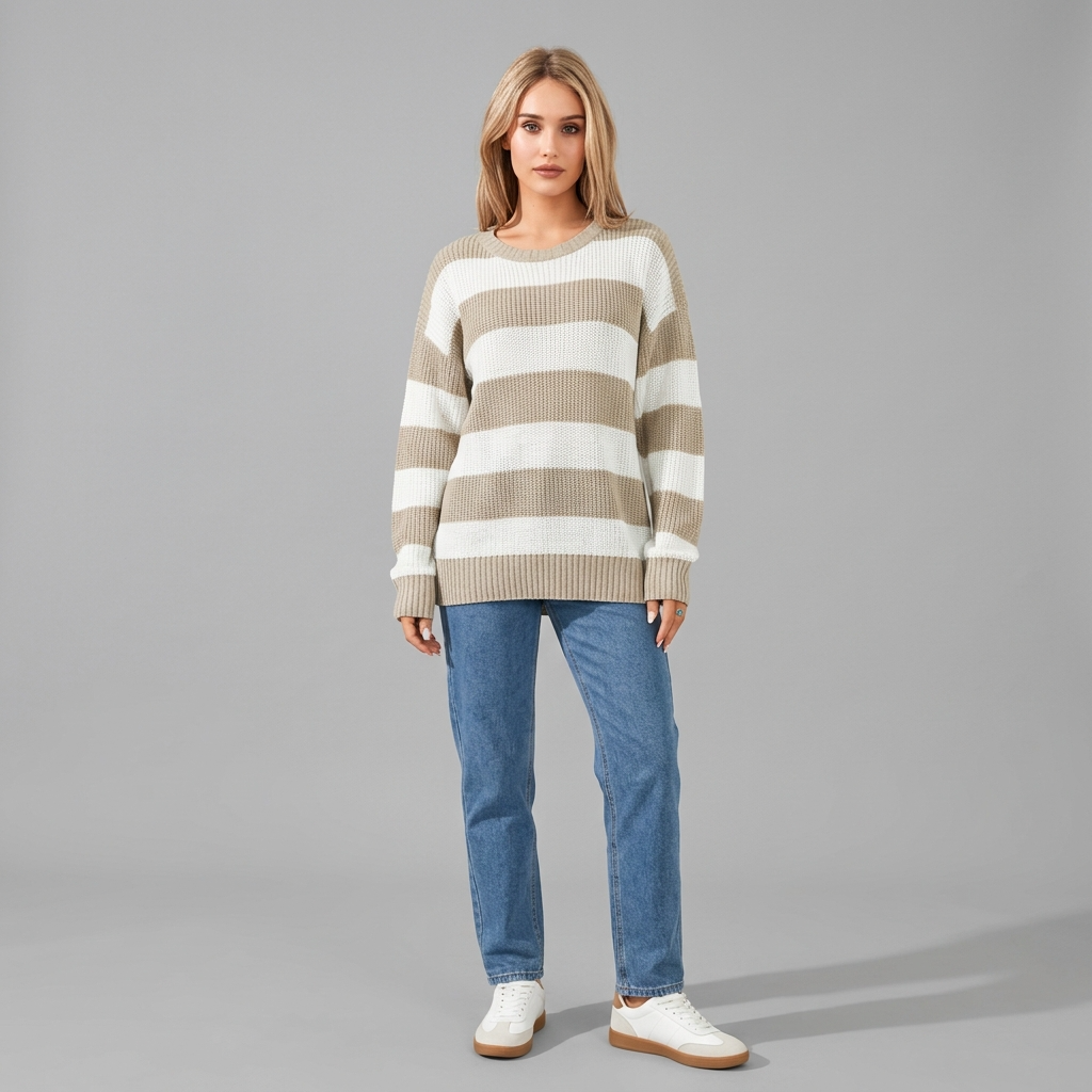 Damen Vintage Strickpullover Gestreift - Retro Pullover für Herbst & Winter