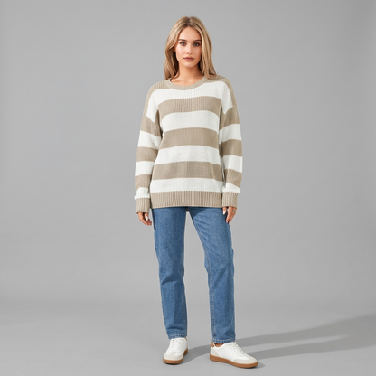 Damen Vintage Strickpullover Gestreift - Retro Pullover für Herbst & Winter