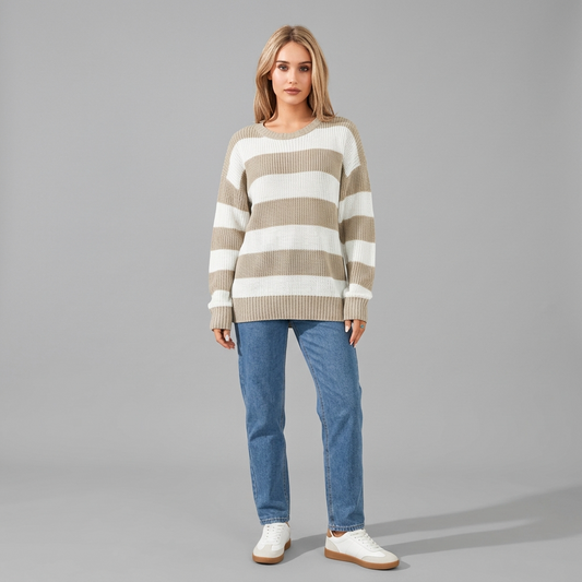 Damen Vintage Strickpullover Gestreift - Retro Pullover für Herbst & Winter