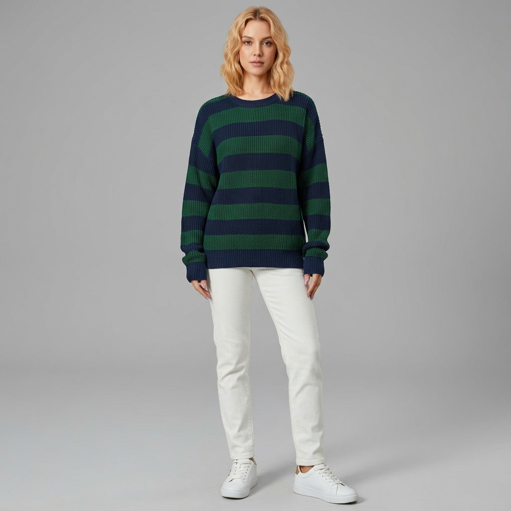 Damen Vintage Strickpullover Gestreift - Retro Pullover für Herbst & Winter