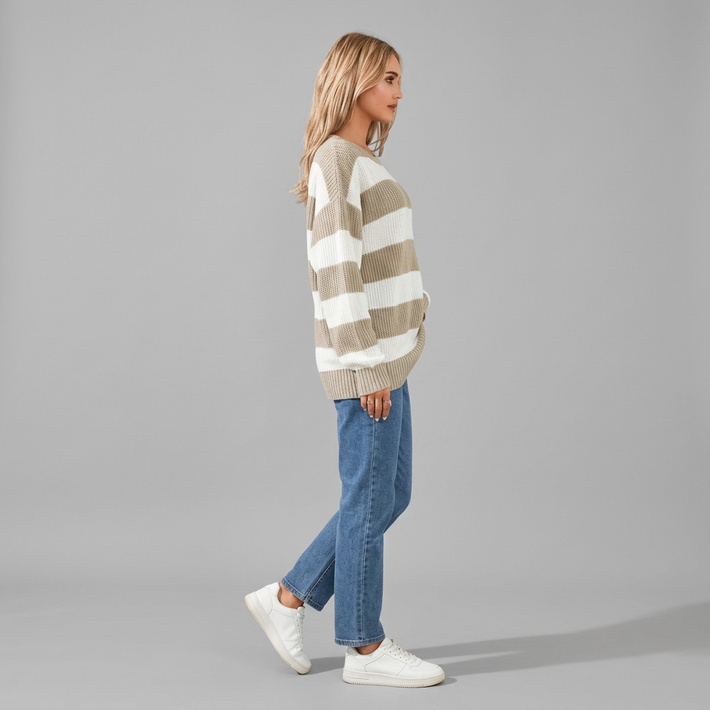 Damen Vintage Strickpullover Gestreift - Retro Pullover für Herbst & Winter